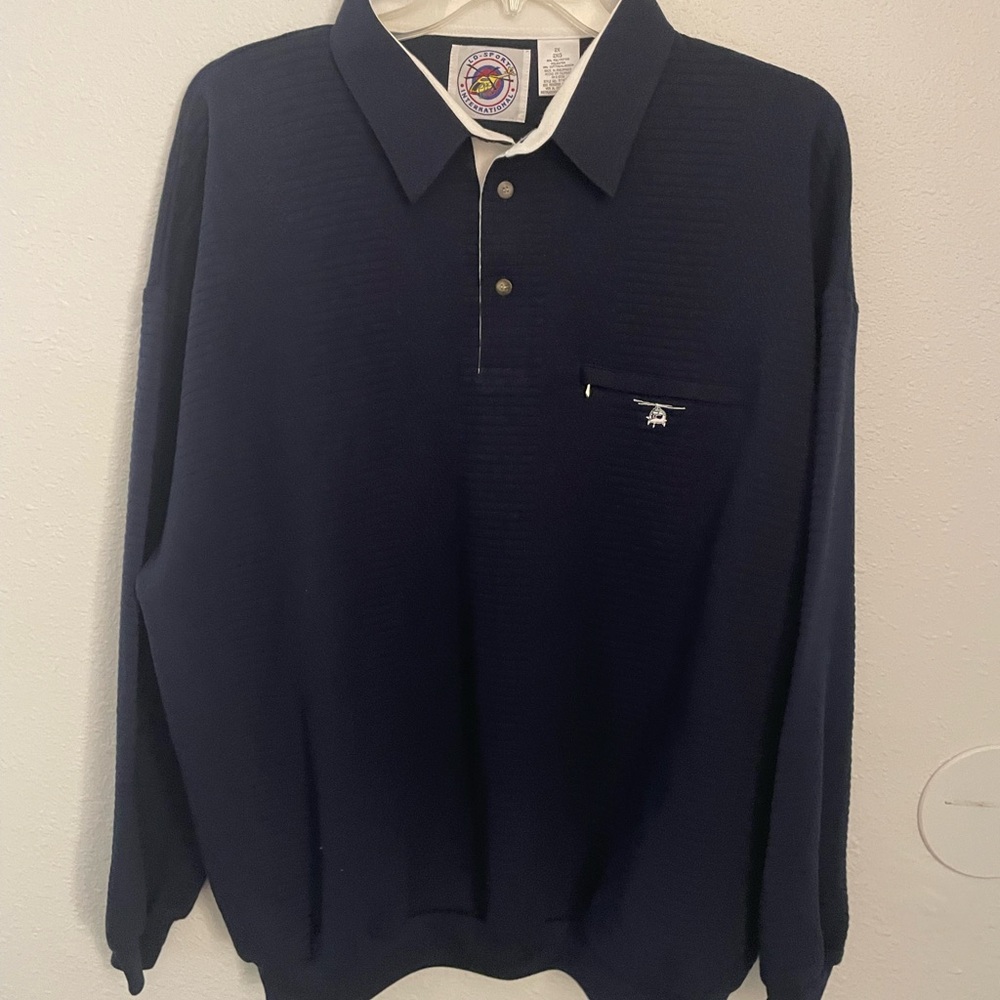 LD-Sport International Dark Navy Long Sleeve Polo Shirt w/Helecopter Logo-Sz 2X